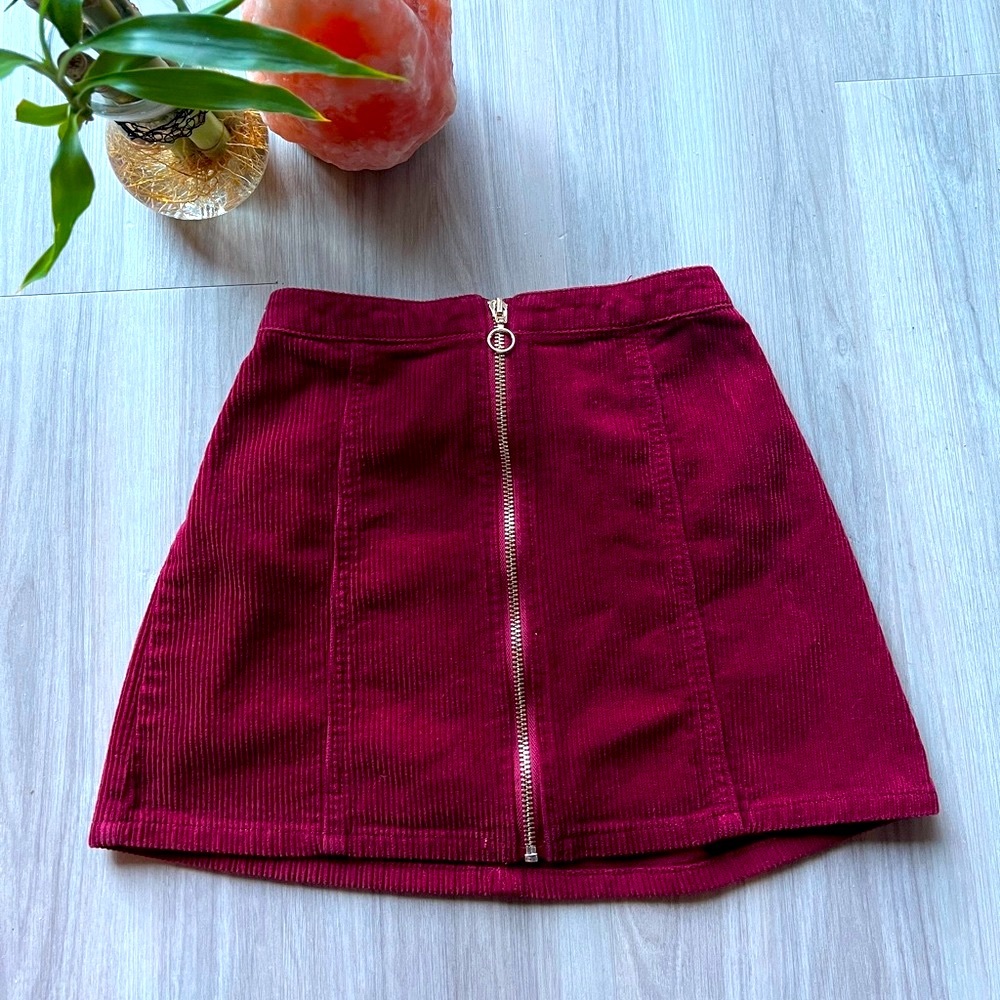 Maroon Corduroy Zip Skirt
